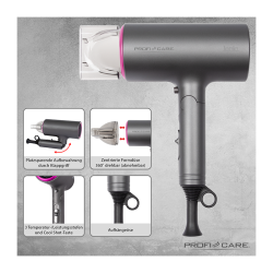 Sèche cheveux pliable 1600W ProfiCare PC-HT 3073 Rose